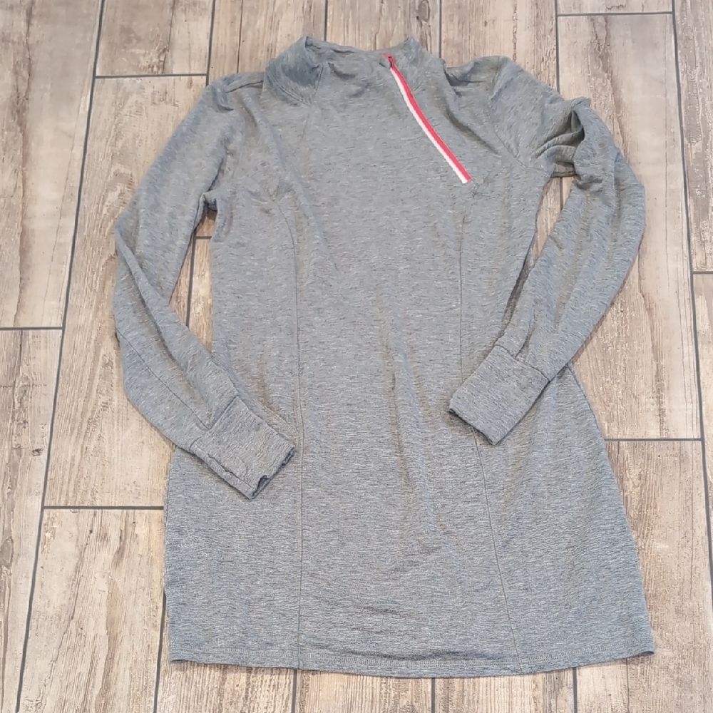 Dakini Gray Long Sleeve Fleece Lined Athleisure Dress with Red Accent